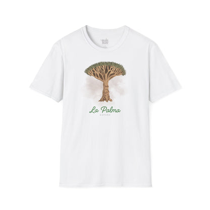 Camiseta Drago milenario La Palma, Camiseta Canarias diseño árbol icónico, Homenaje al árbol simbólico de La Palma