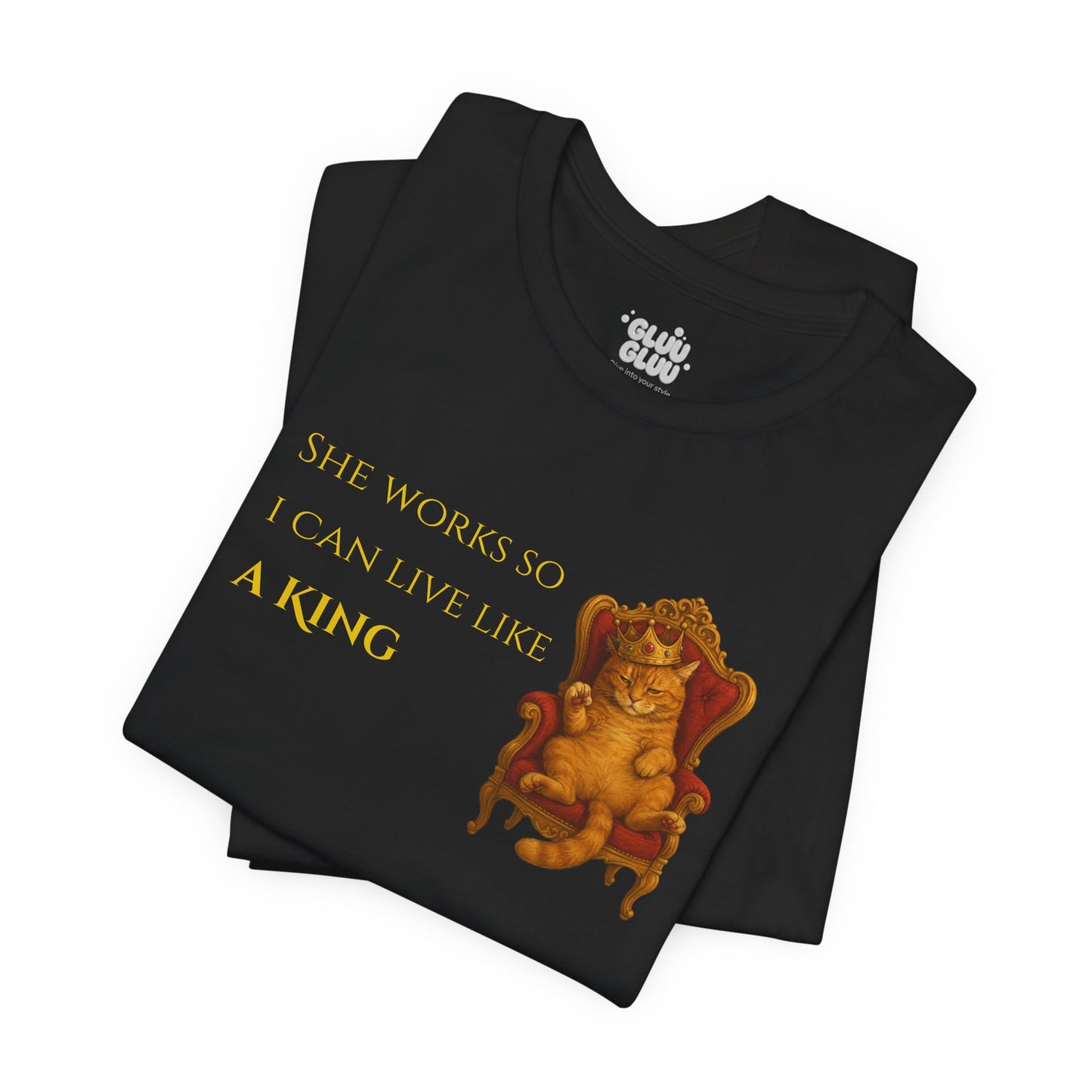Camiseta Gráfica Gato Rey, Camiseta para Amantes de los Gatos, Camiseta Divertida de Gato Rey