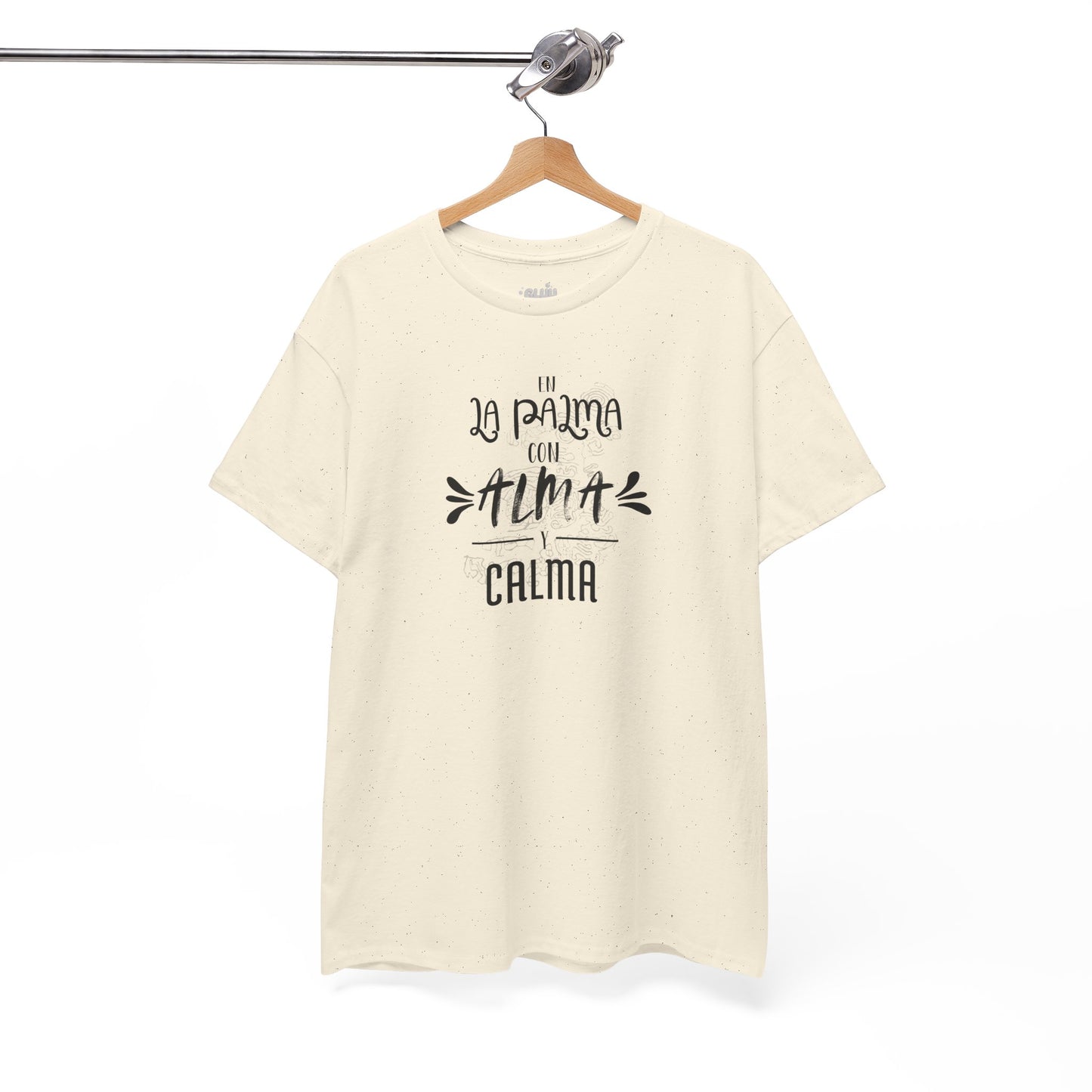 Camiseta mensaje “ La Palma con alma y calma”, Camiseta sentimiento isleño, Camiseta diseño La Palma.
