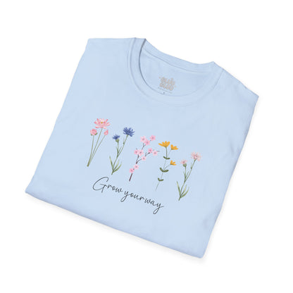 Camiseta floral estética, camiseta con frase y flores, camiseta flor silvestre, camiseta con mensaje positivo
