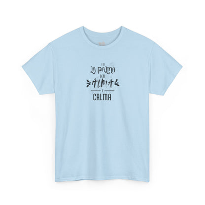 Camiseta mensaje “alma y calma” La Palma, Camiseta sentimiento isleño, Camiseta diseño La Palma.