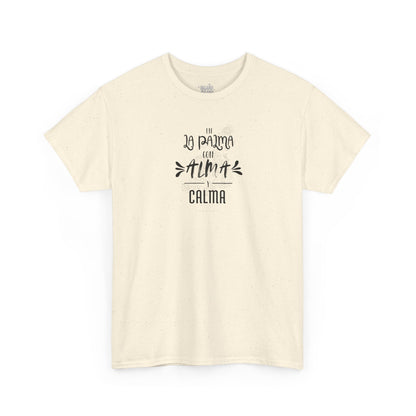 Camiseta mensaje “alma y calma” La Palma, Camiseta sentimiento isleño, Camiseta diseño La Palma.