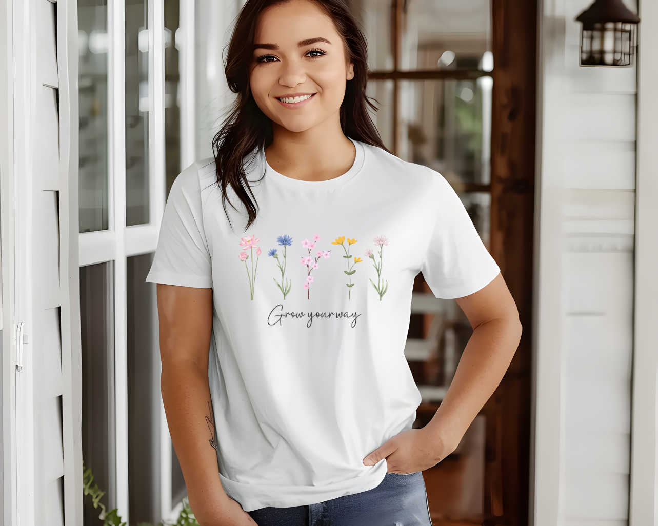 Camiseta floral estética, camiseta con frase y flores, camiseta flor silvestre, camiseta con mensaje positivo