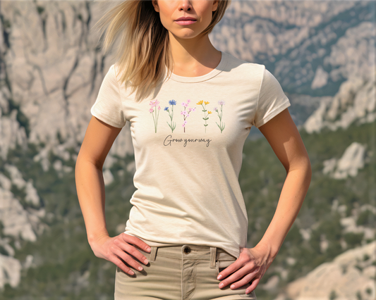 Camiseta floral estética, camiseta con frase y flores, camiseta flor silvestre, camiseta con mensaje positivo