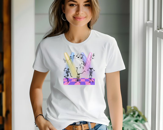 Camiseta Halloween esqueletos bailando retro, camiseta unisex GLUU GLUU