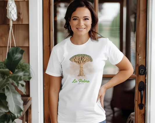 Camiseta Drago milenario La Palma, Camiseta Canarias diseño árbol icónico, Homenaje al árbol simbólico de La Palma