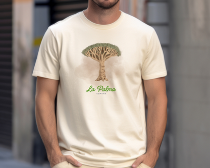 Camiseta Drago milenario La Palma, Camiseta Canarias diseño árbol icónico, Homenaje al árbol simbólico de La Palma
