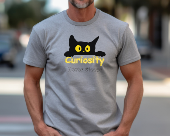 Camiseta de gato negro curioso, Camiseta minimalista de algodón, Regalo para amantes de los gatos