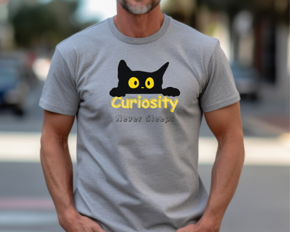 Camiseta de gato negro curioso, Camiseta minimalista de algodón, Regalo para amantes de los gatos