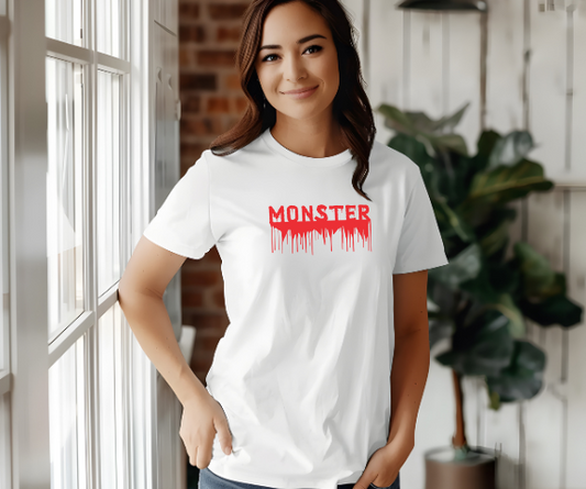 Camiseta temática Halloween palabra Monster, camiseta unisex GLUU GLUU