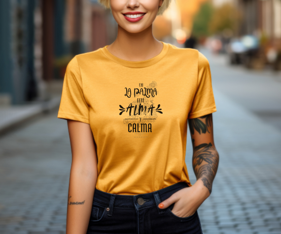 Camiseta mensaje “alma y calma” La Palma, Camiseta sentimiento isleño, Camiseta diseño La Palma.