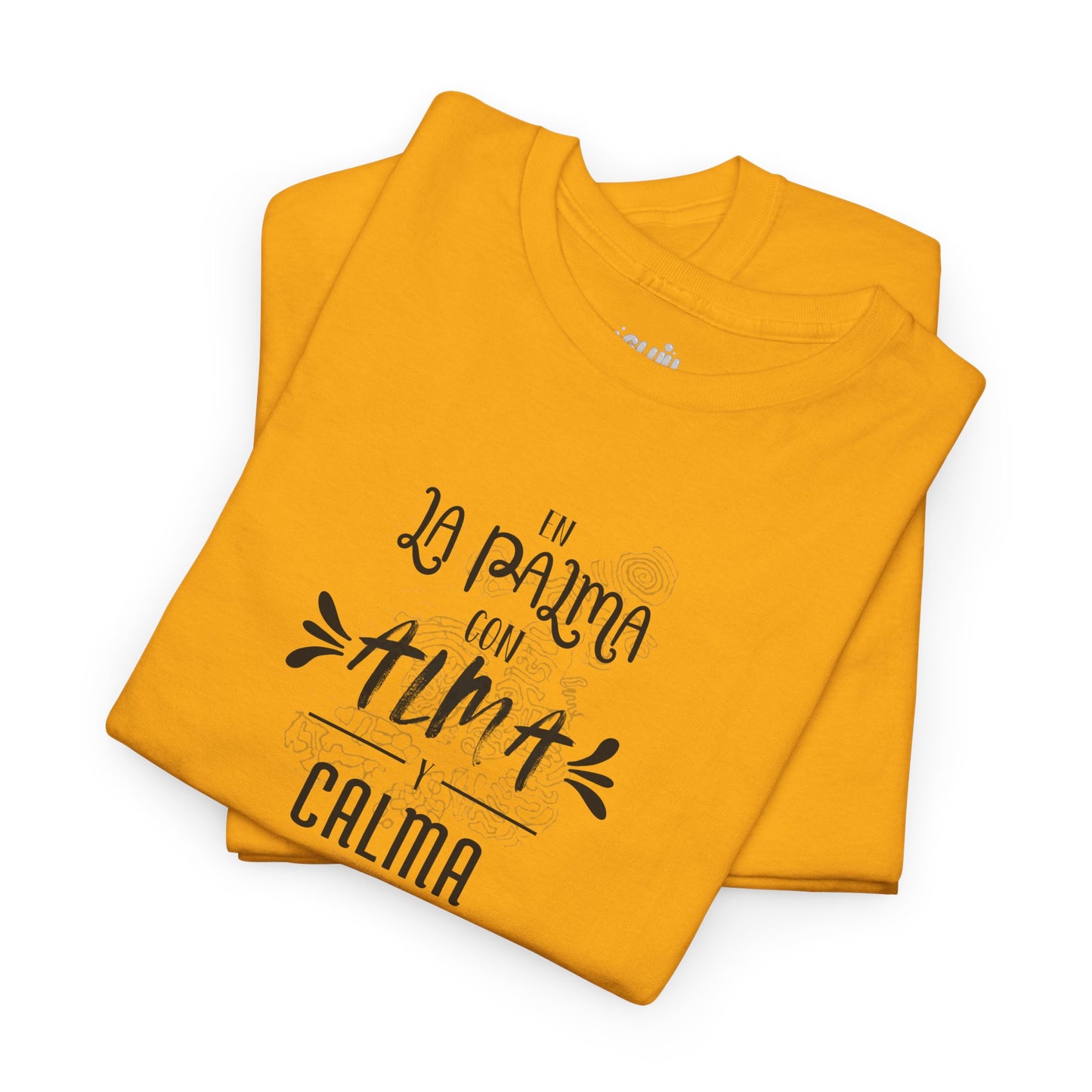 Camiseta mensaje “alma y calma” La Palma, Camiseta sentimiento isleño, Camiseta diseño La Palma.
