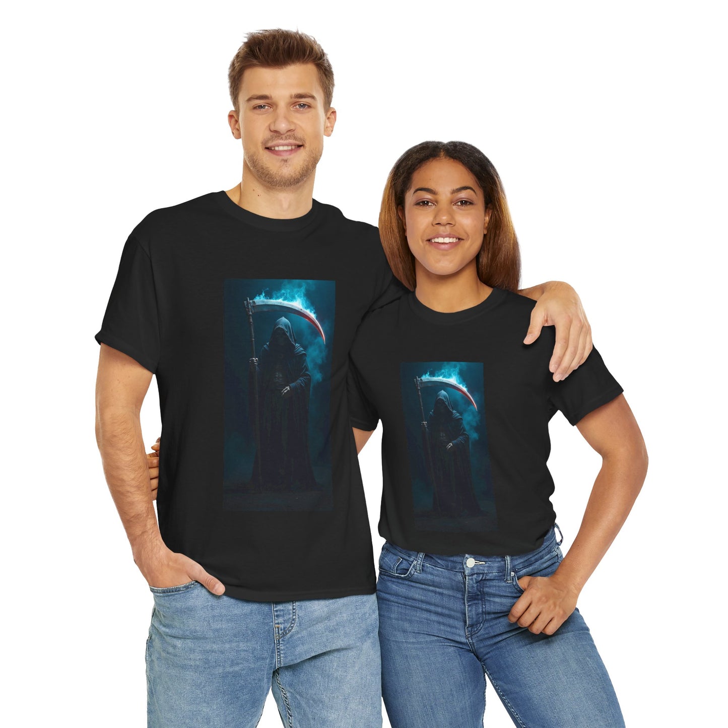 Camiseta de la Parca, para Halloween, con estética oscura y gráficos espeluznantes.