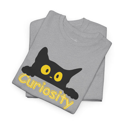 Camiseta de gato negro curioso, Camiseta minimalista de algodón, Regalo para amantes de los gatos