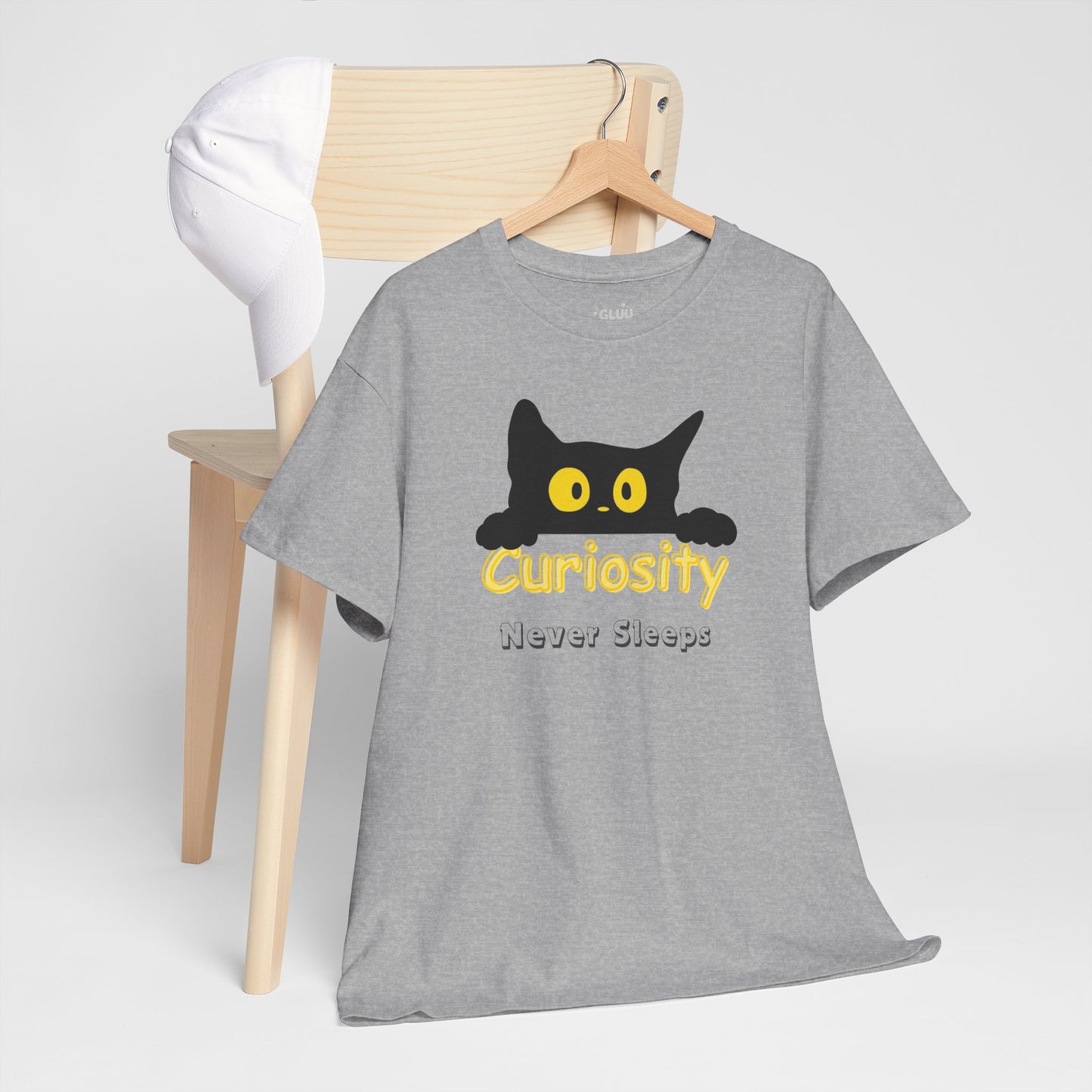 Camiseta de gato negro curioso, Camiseta minimalista de algodón, Regalo para amantes de los gatos
