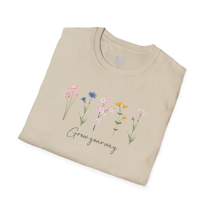 Camiseta floral estética, camiseta con frase y flores, camiseta flor silvestre, camiseta con mensaje positivo