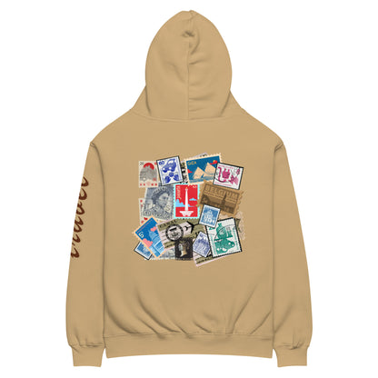 Sudadera oversize con gráfico de sellos de viaje, Sudadera estampada estilo travel crew, Sudadera para viajero, diseño de GLUU GLUU.