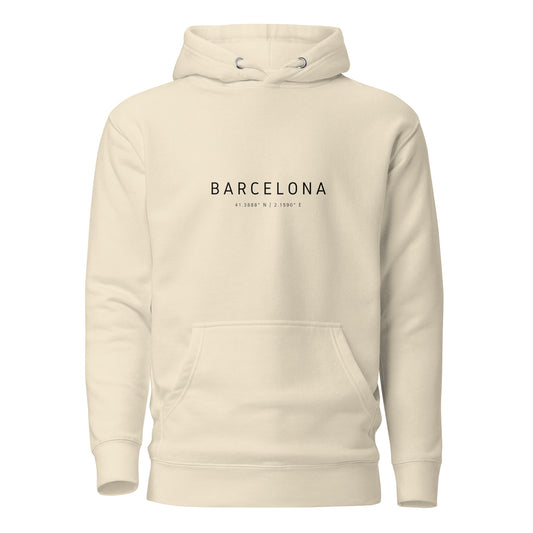 Sudadera ciudad BARCELONA minimalista con tipografía moderna unisex, Hoodie urbana con nombre de ciudad estilo limpio y elegante, Sudadera minimalista unisex