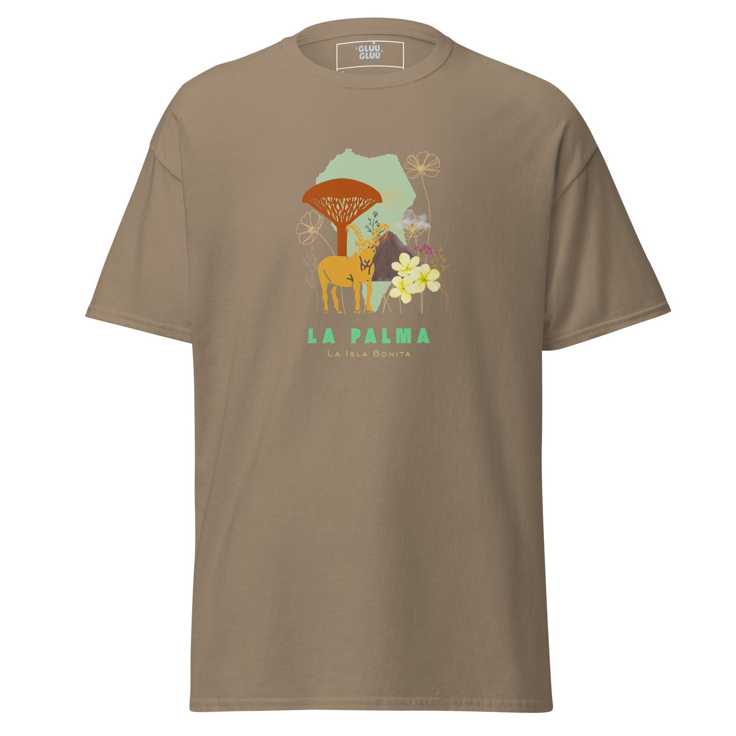Camiseta La Palma Isla Bonita, Camiseta Homenaje La Palma, La Palma souvenir unisex, camiseta naturaleza, diseño de GLUU GLUU.