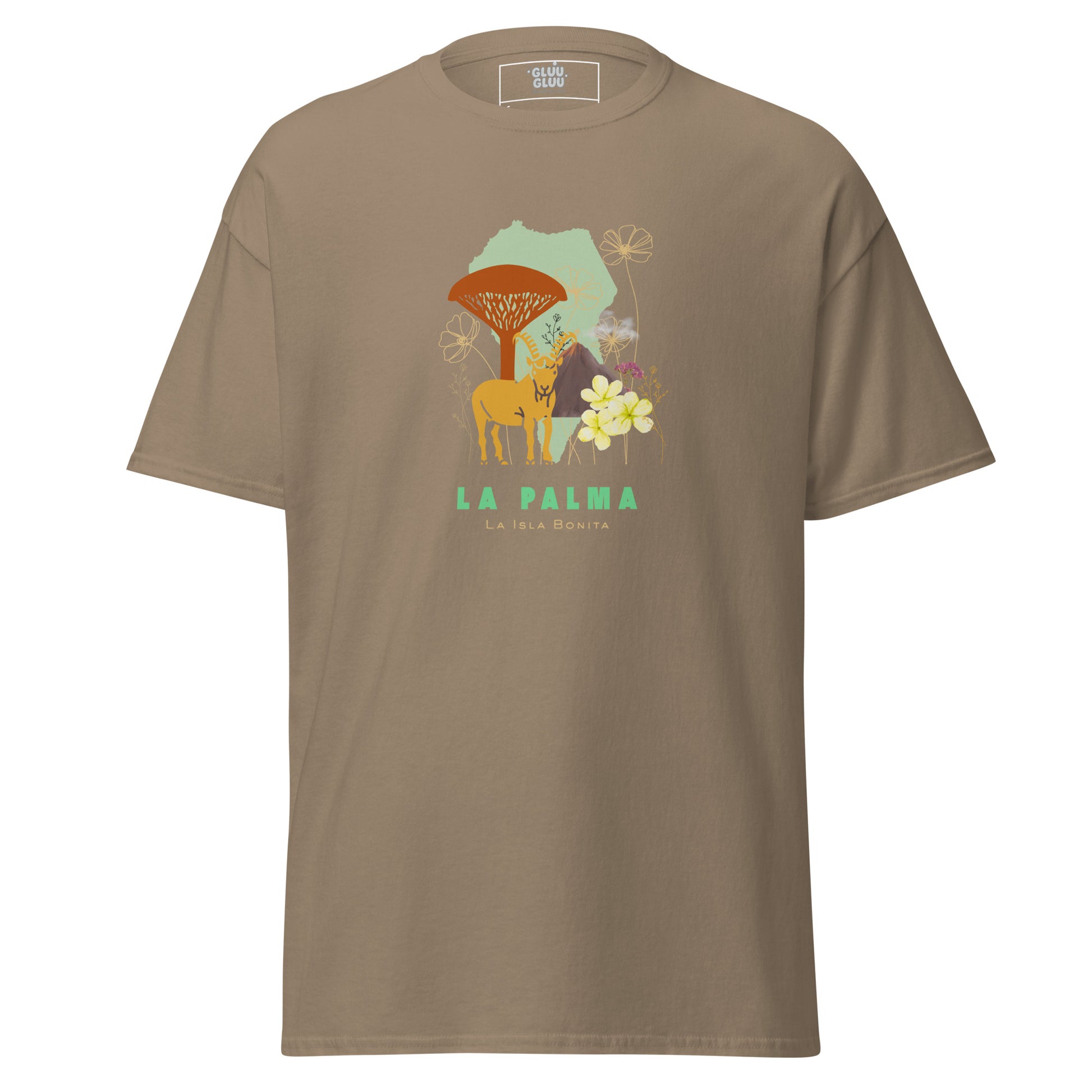 Camiseta La Palma Isla Bonita, Camiseta Homenaje La Palma, La Palma souvenir unisex, camiseta naturaleza, diseño de GLUU GLUU.