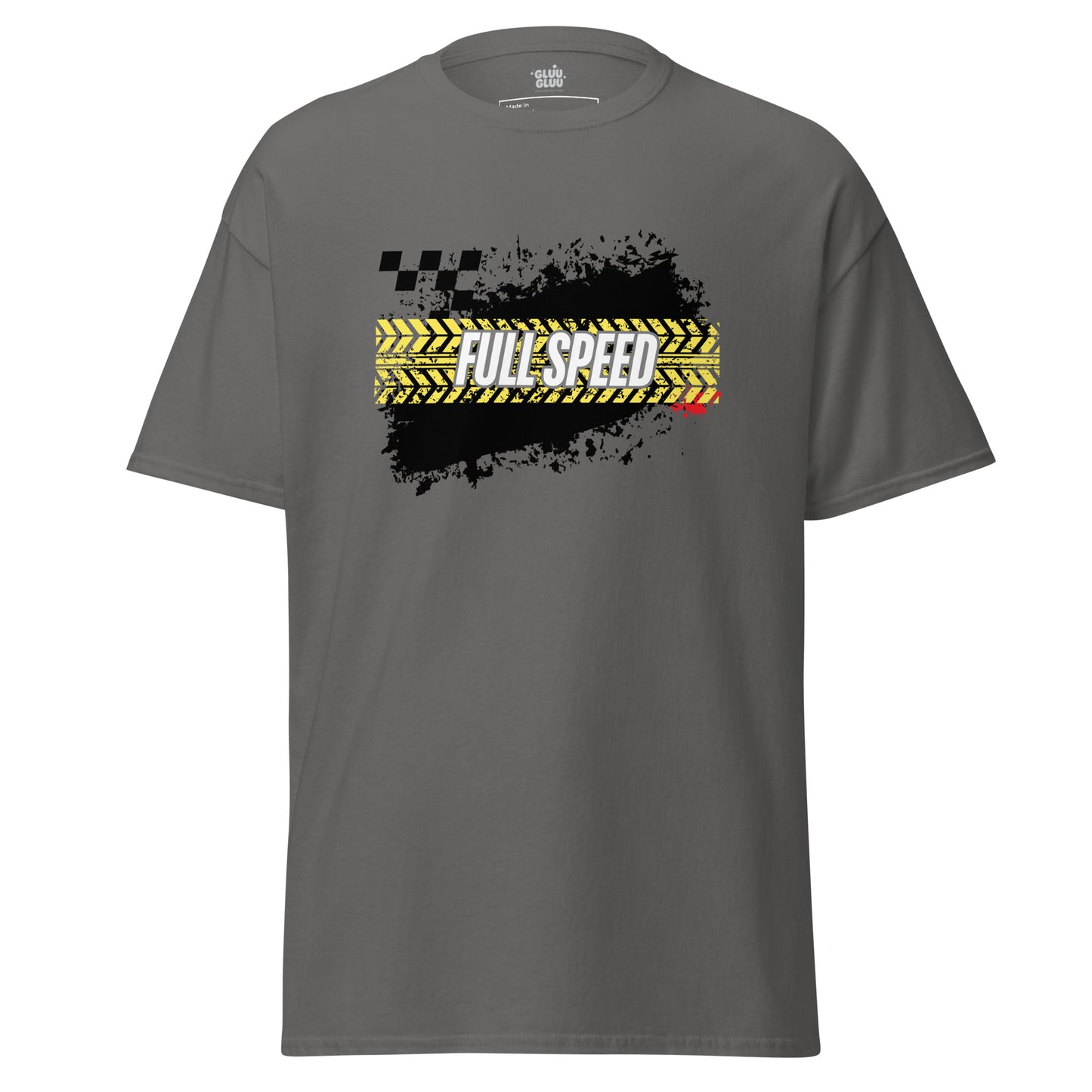 Camiseta gráfica Full Speed, Camiseta Coches Racing, Moda urbana para hombres, Diseño automotriz, diseño de GLUU GLUU.