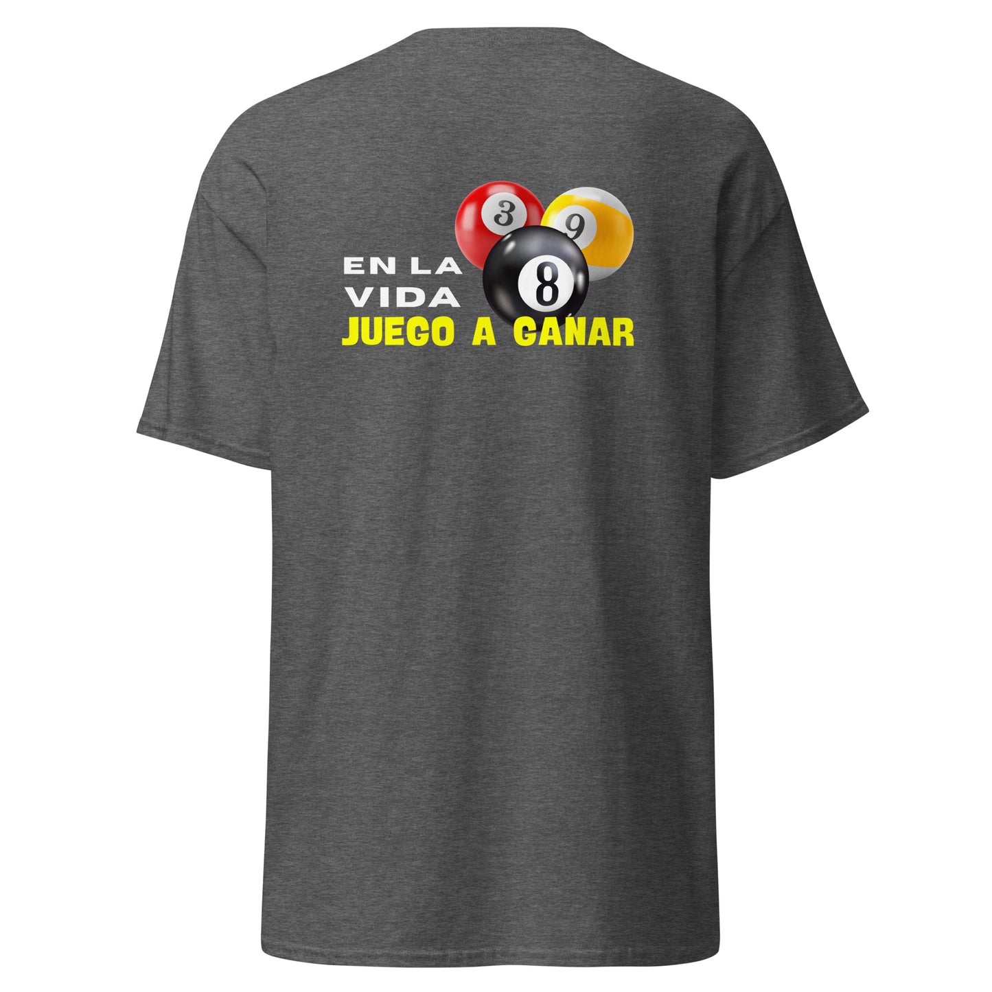 Camiseta POOL PLAYER, diseño 8-ball gráfico, regalo jugador de pool, camiseta motivacional unisex, diseño de GLUU GLUU.