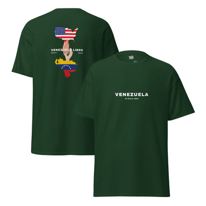 Camiseta unisex VENEZUELA LIBRE – Homenaje a la Libertad de Venezuela, Venezuela Libre 2026, diseño de GLUU GLUU.