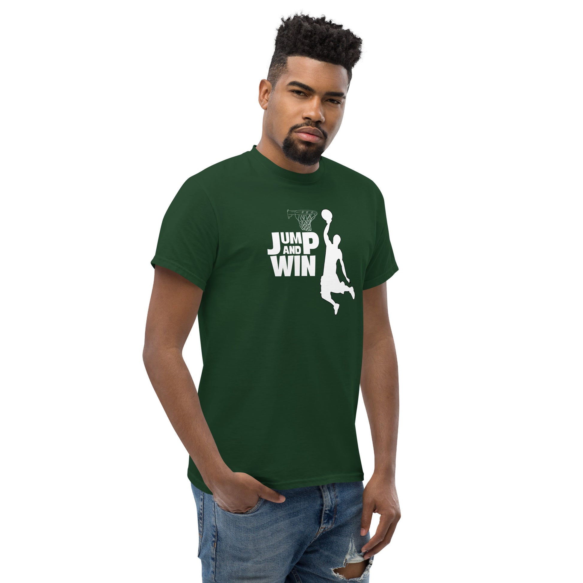 Camiseta baloncesto Jump and Win, Camiseta juego de cancha, Camiseta deportiva baloncesto, diseño de GLUU GLUU.