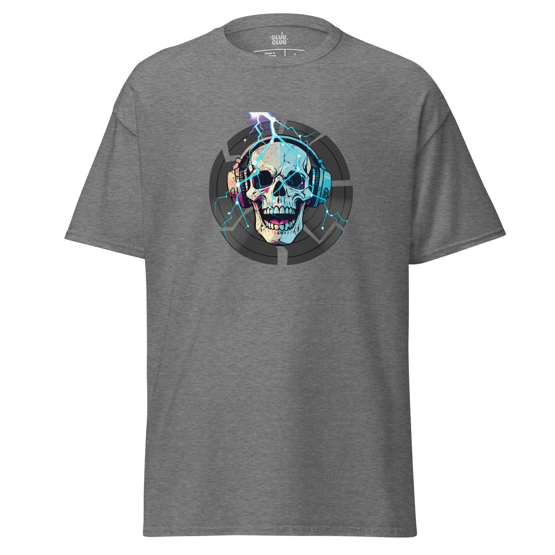 Camiseta Gráfica de DJ, Camiseta Gráfica de Calavera, Camiseta EDM, Camiseta Gráfica Rave, diseño de GLUU GLUU.