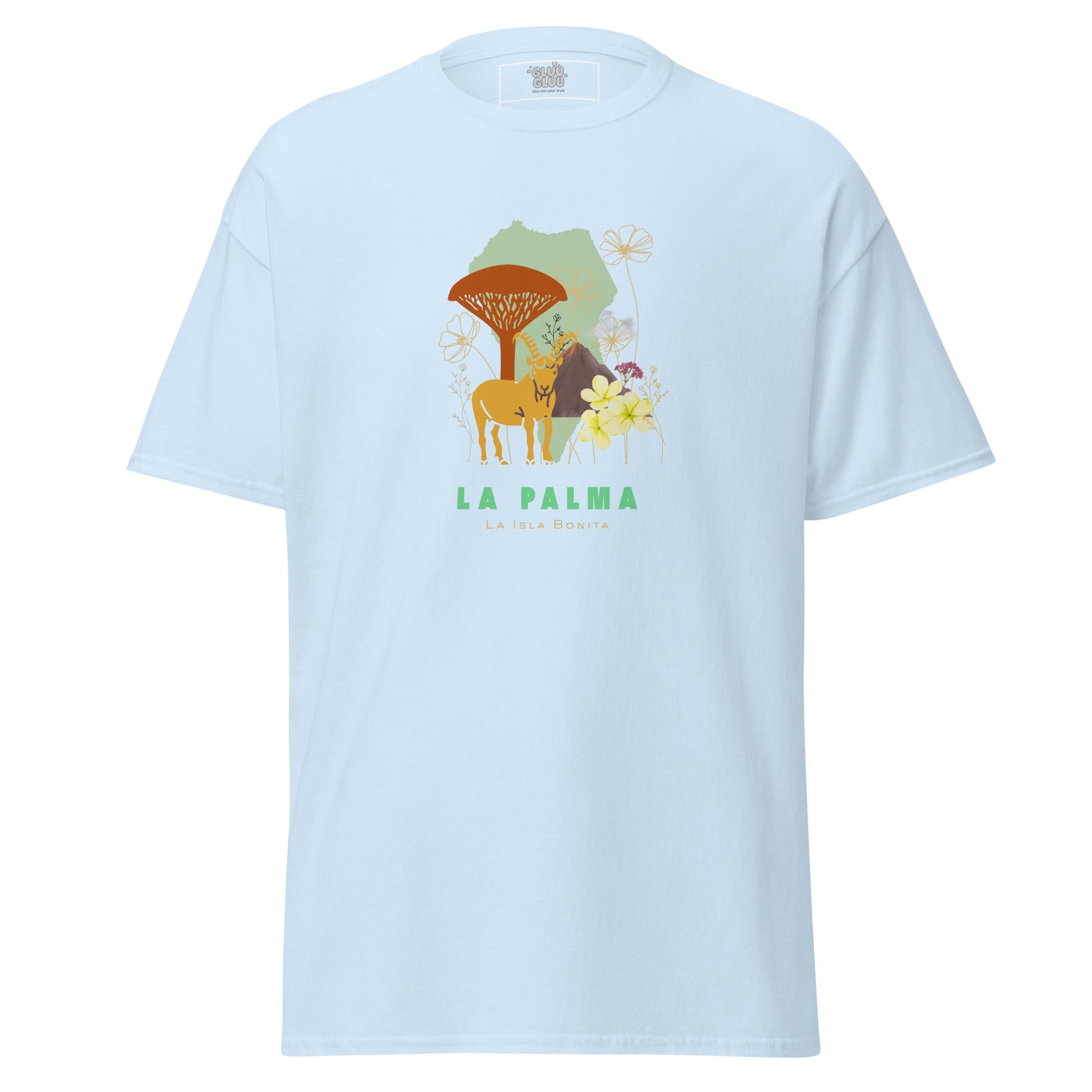 Camiseta La Palma Isla Bonita, Camiseta Homenaje La Palma, La Palma souvenir unisex, camiseta naturaleza, diseño de GLUU GLUU.
