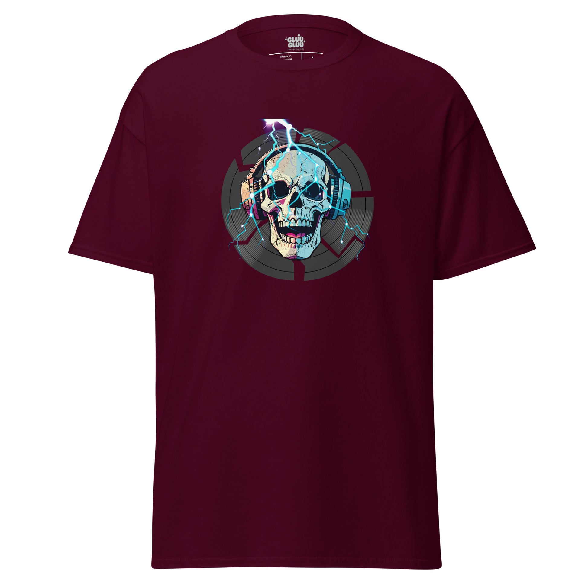 Camiseta Gráfica de DJ, Camiseta Gráfica de Calavera, Camiseta EDM, Camiseta Gráfica Rave, diseño de GLUU GLUU.