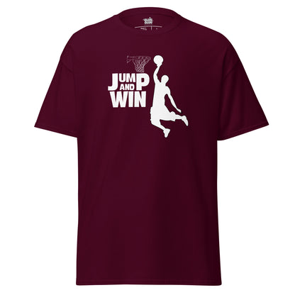 Camiseta baloncesto Jump and Win, Camiseta juego de cancha, Camiseta deportiva baloncesto, diseño de GLUU GLUU.