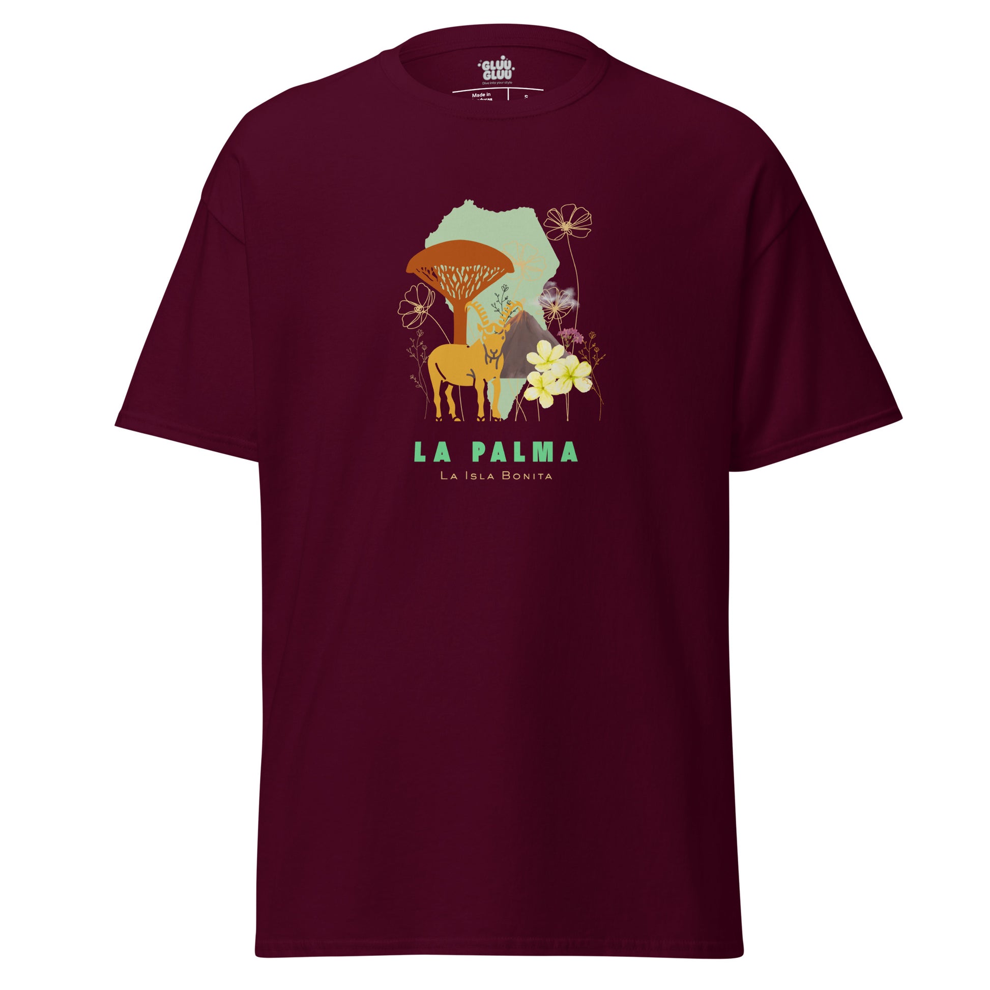 Camiseta La Palma Isla Bonita, Camiseta Homenaje La Palma, La Palma souvenir unisex, camiseta naturaleza, diseño de GLUU GLUU.