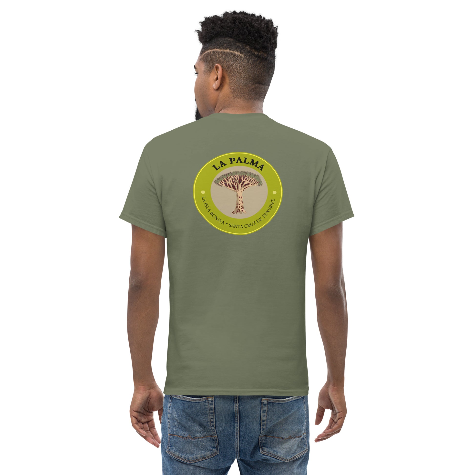 Camiseta Drago milenario La Palma, Camiseta souvenir Islas Canarias, Camiseta La Palma árbol emblemático, diseño de GLUU GLUU.