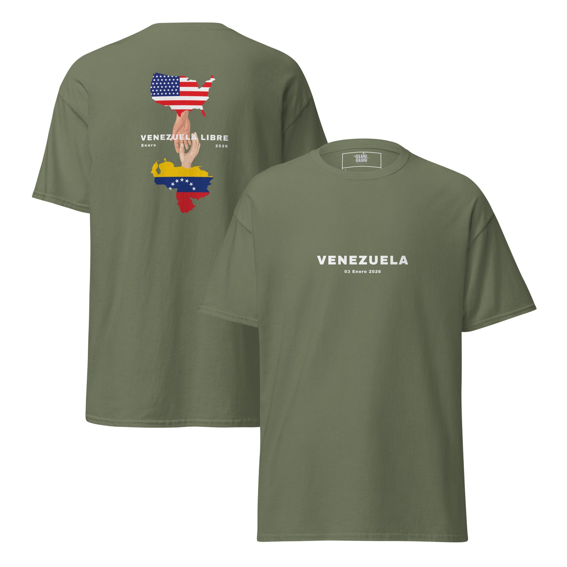 Camiseta unisex VENEZUELA LIBRE – Homenaje a la Libertad de Venezuela, Venezuela Libre 2026, diseño de GLUU GLUU.