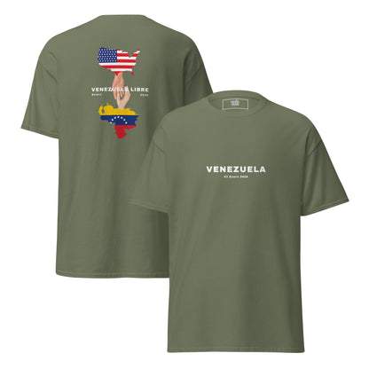Camiseta unisex VENEZUELA LIBRE – Homenaje a la Libertad de Venezuela, Venezuela Libre 2026, diseño de GLUU GLUU.