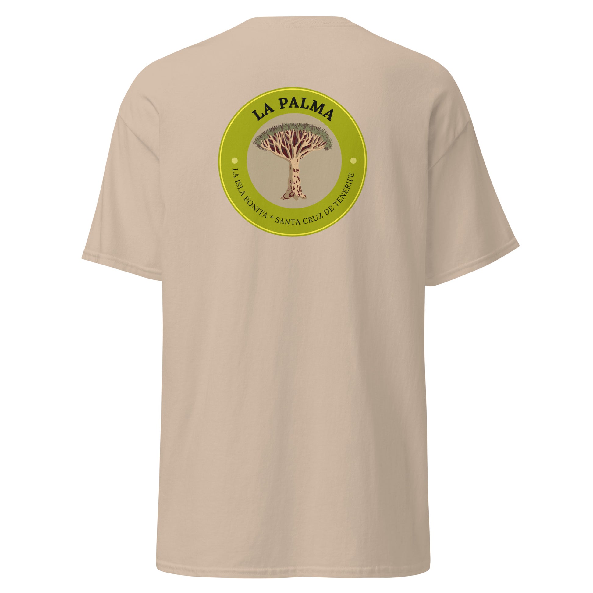 Camiseta Drago milenario La Palma, Camiseta souvenir Islas Canarias, Camiseta La Palma árbol emblemático, diseño de GLUU GLUU.