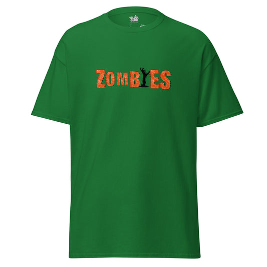 Camiseta Zombies unisex, Halloween zombie shirt, diseño tipográfico ZOMBIES, regalo para fans, ideal fiesta de Halloween, Camiseta de Halloween, diseño de GLUU GLUU.