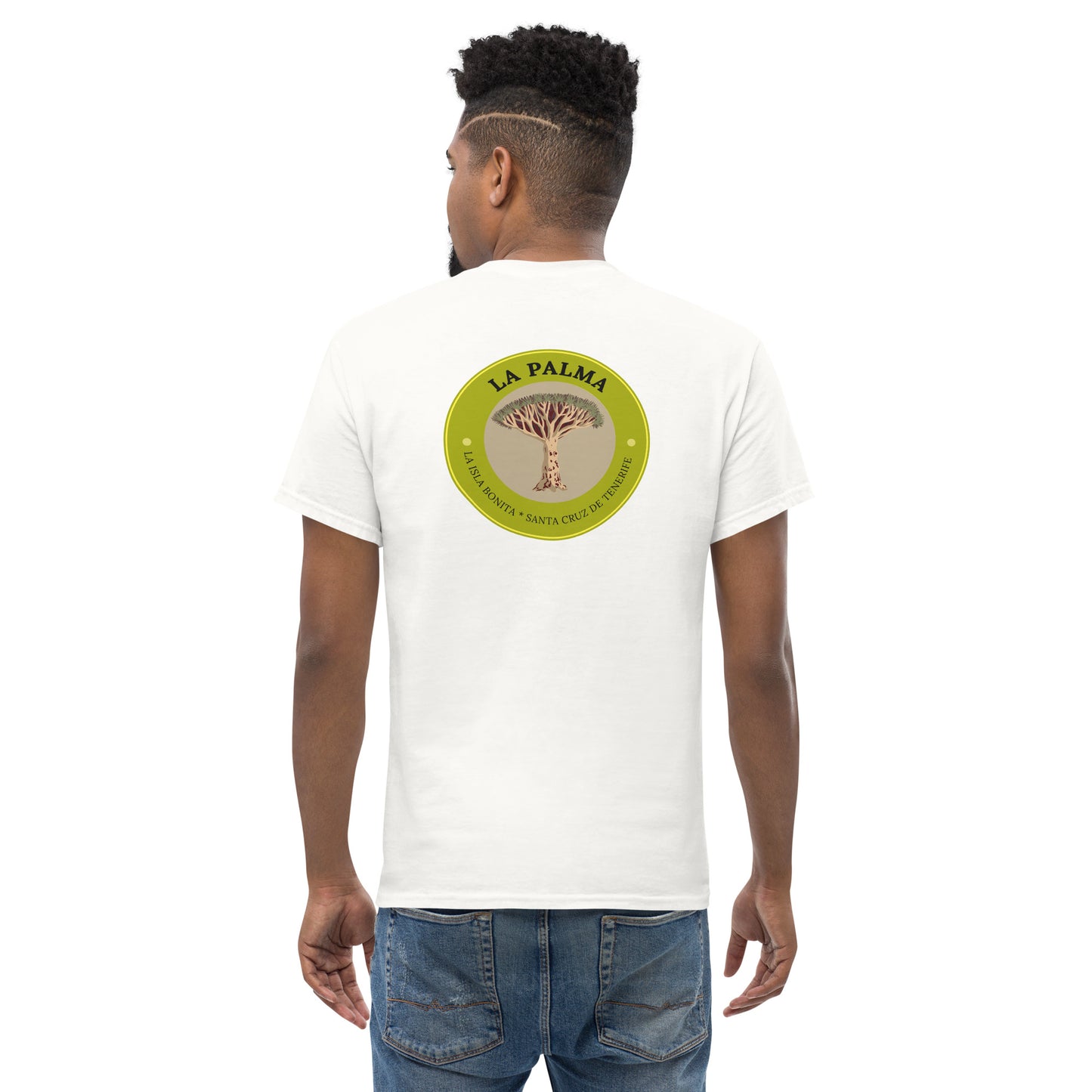 Camiseta Drago milenario La Palma, Camiseta souvenir Islas Canarias, Camiseta La Palma árbol emblemático, diseño de GLUU GLUU.