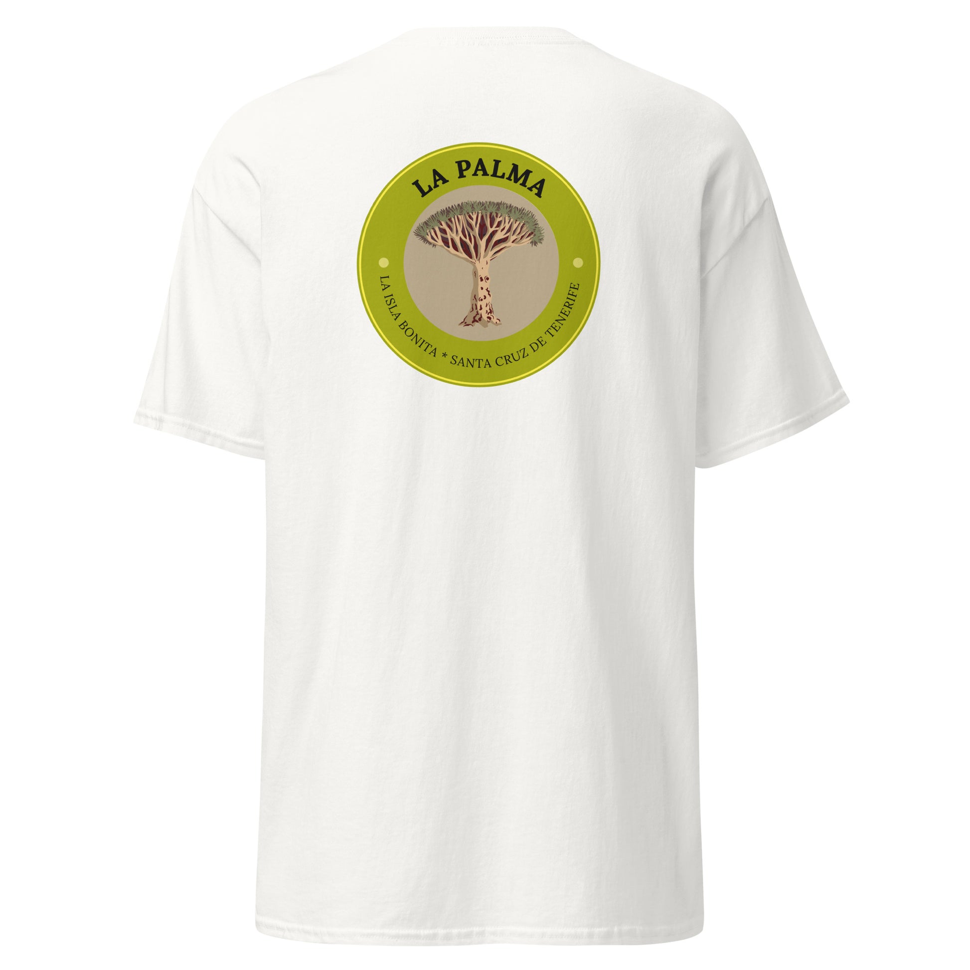 Camiseta Drago milenario La Palma, Camiseta souvenir Islas Canarias, Camiseta La Palma árbol emblemático, diseño de GLUU GLUU.
