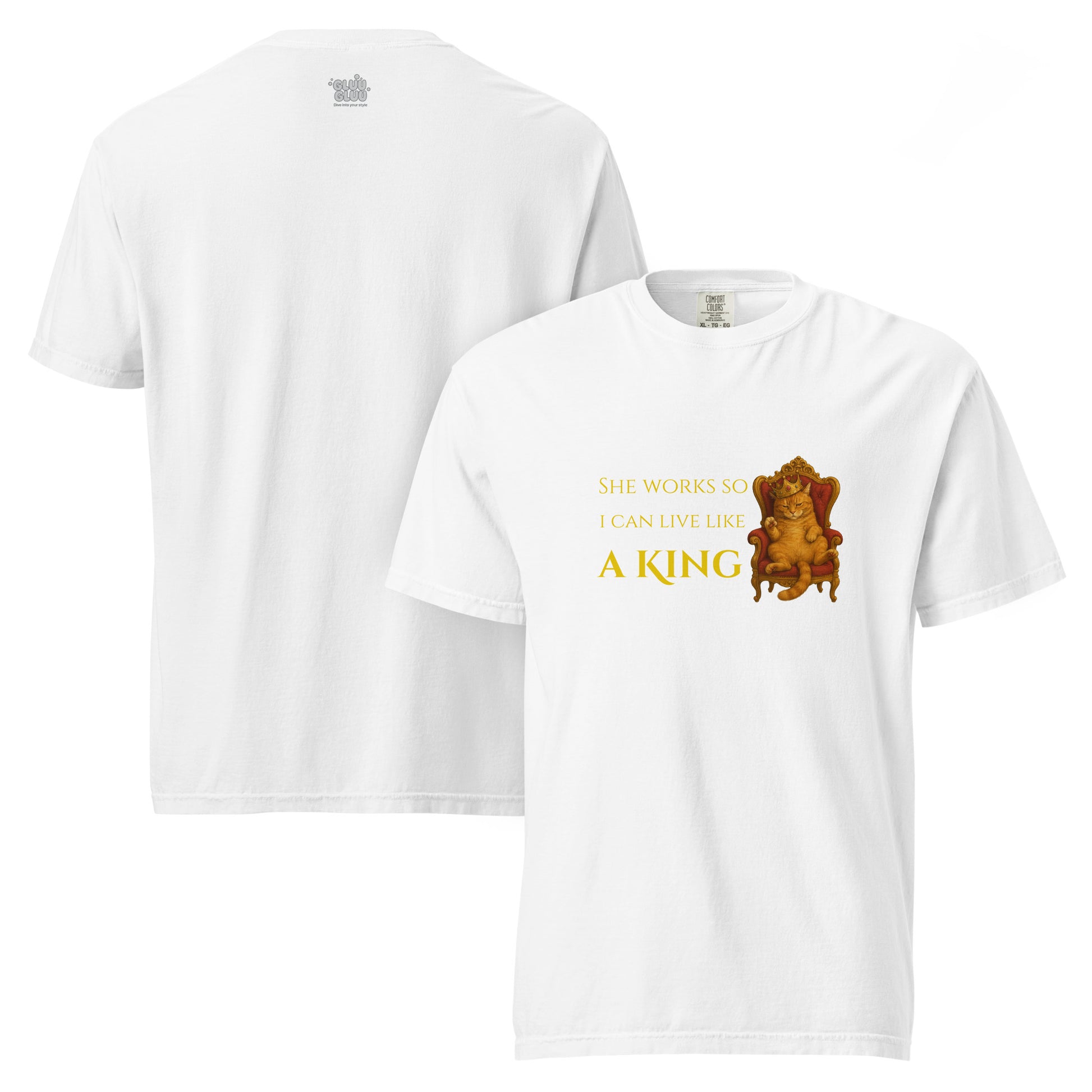 Camiseta Gráfica Gato Rey, Camiseta para Amantes de los Gatos, Camiseta Divertida de Gato Rey, diseño de GLUU GLUU.