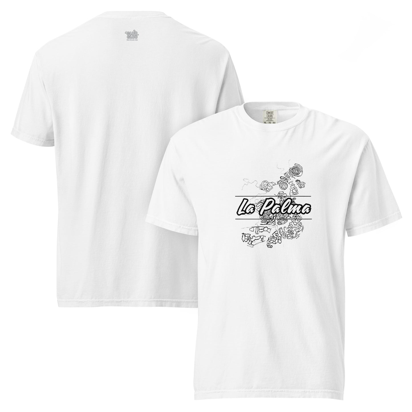 Camiseta petroglifos La Palma, Camiseta arte antiguo La Palma, camiseta cultura aborigen La Palma, diseño de GLU GLUU.