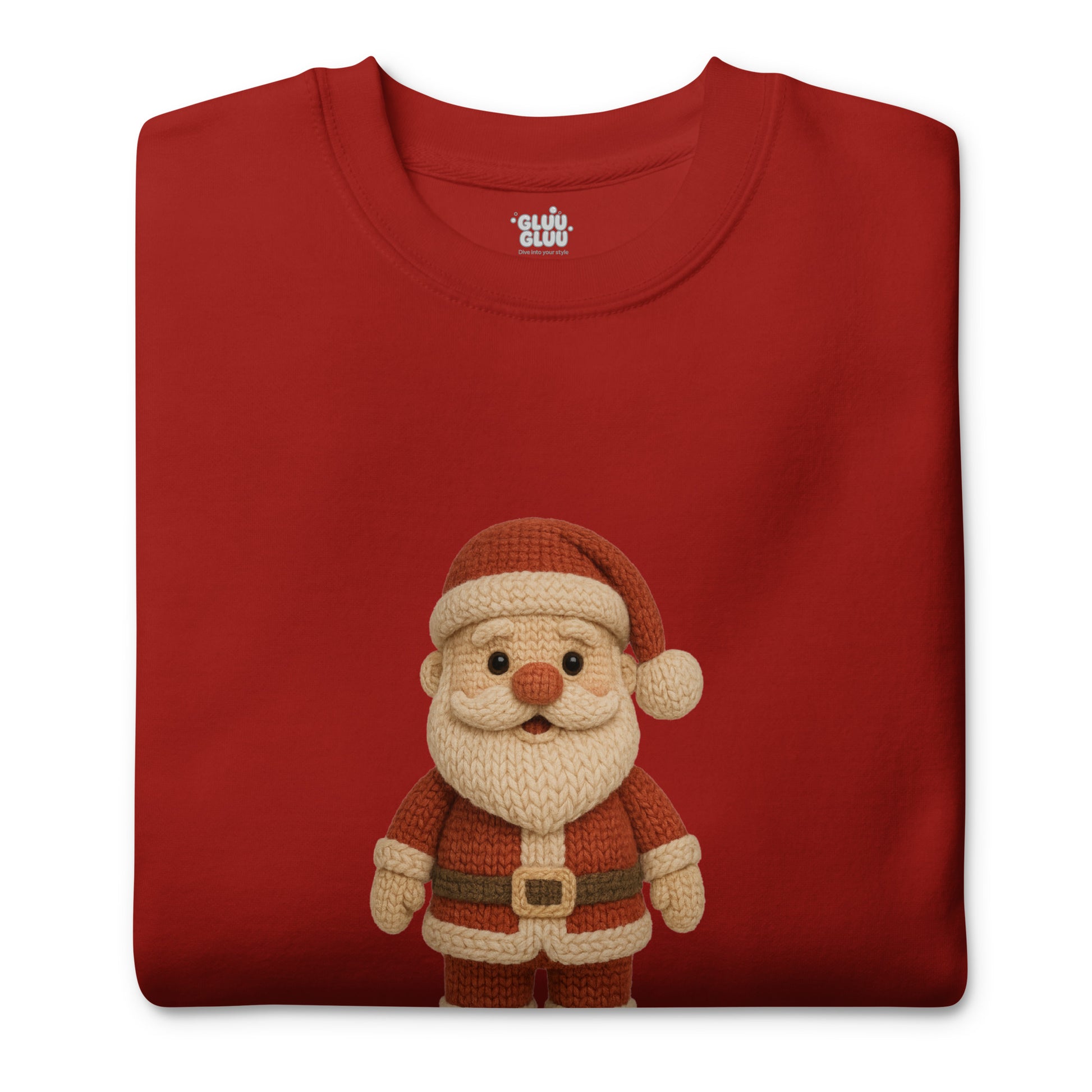 Sudadera Papá Noel crochet, Sudadera Santa Claus tejido navideño estilo amigurumi, Tee navidad Papá Noel, diseño de GLUU GLUU.