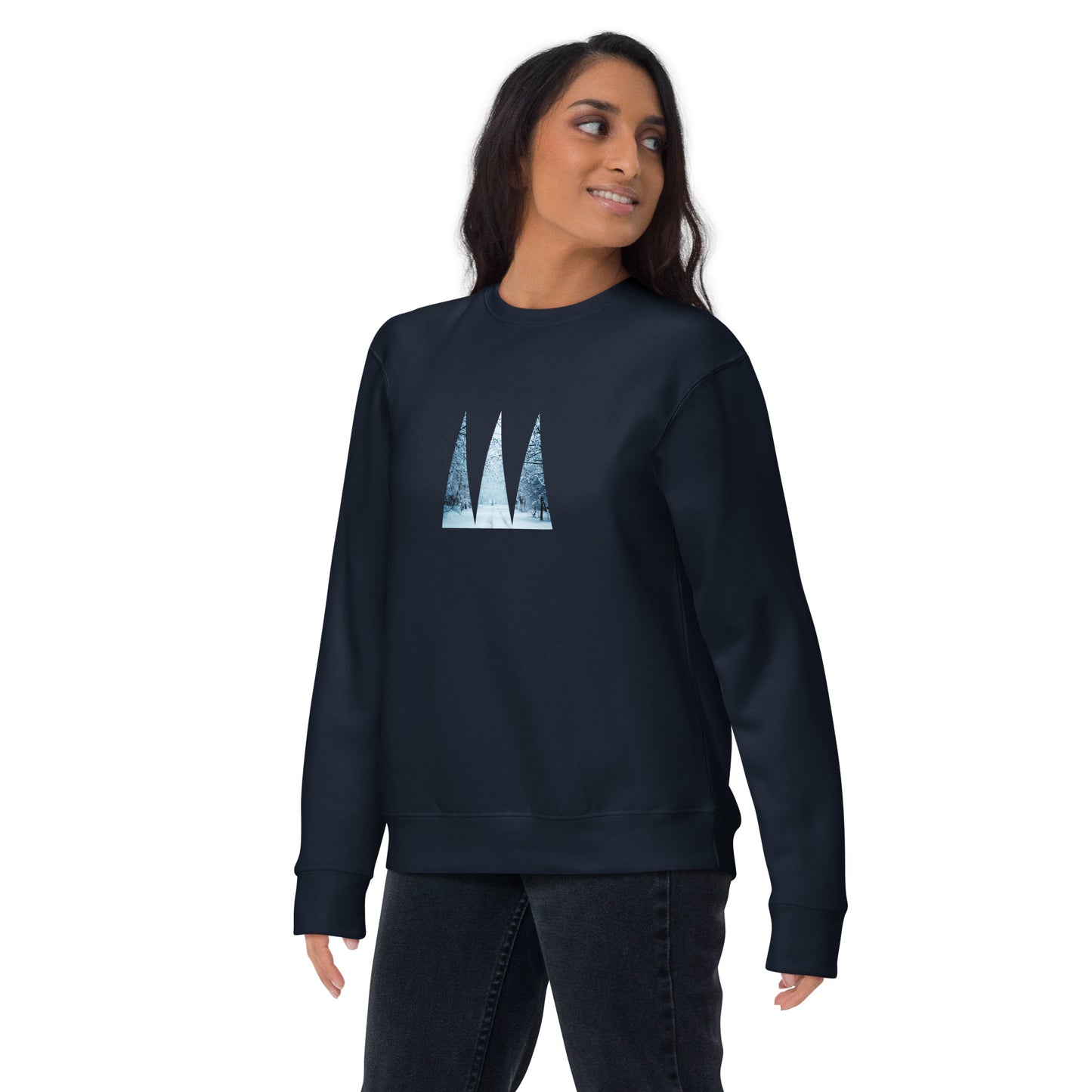 Sudadera árboles minimalistas, diseño invierno, Sudadera árboles geométricos azul tendencia, diseño de GLUU GLUU.